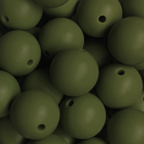 15mm Round Silicone Beads ~ Pickle Green