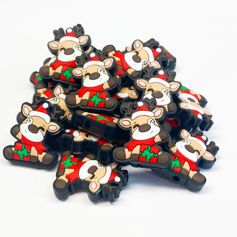 Reindeer w/Present Silicone Focal Bead