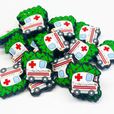 Ambulance w/Christmas Tree Silicone Focal Bead