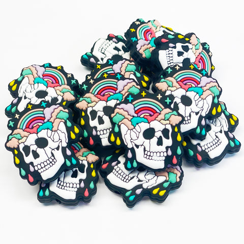 Rainbow Skull w/Rainbow Tears Silicone Focal Bead