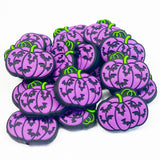 Purple Pumpkin w/Bats Silicone Focal Bead