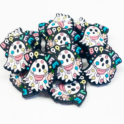 Boo-Jee Ghost w/Flowers Silicone Focal Bead