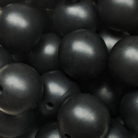 15mm Round Silicone Beads ~ Solid Black