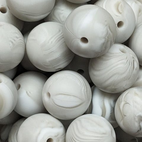 15mm Round Silicone Beads ~ Marble Grey