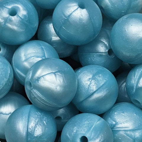 15mm Round Silicone Beads ~ Pearl Baby Blue