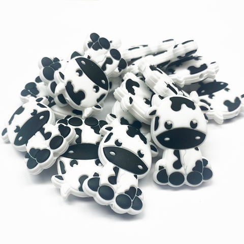 Black and White Cow Silicone Focal Bead