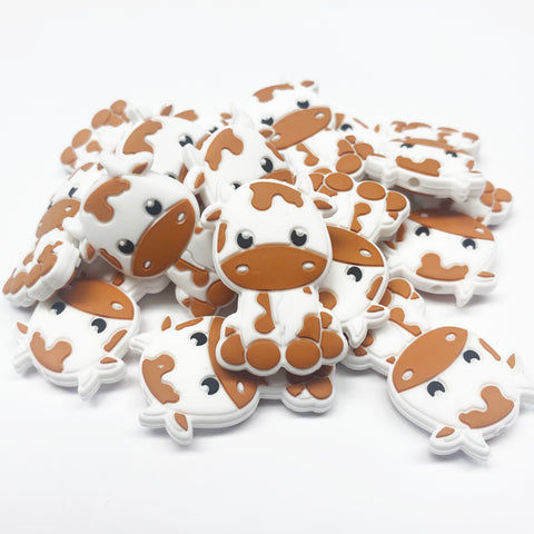 Brown and White Cow Silicone Focal Bead