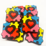 Colorful Puzzle Pieces w/Center Heart Silicone Focal Bead