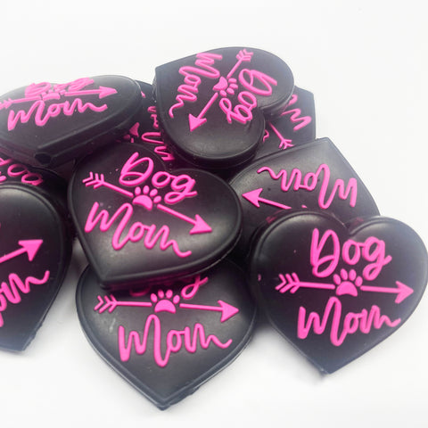 Dog Mom in Heart Silicone Focal Bead  ~ 5 Colors