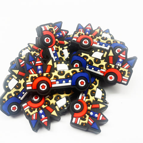 Animal Print Patriotic Truck w/Fireworks Silicone Focal Bead