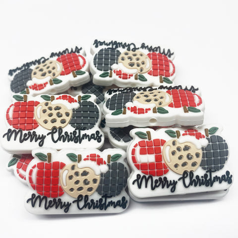 Merry Christmas Apples Silicone Focal Bead