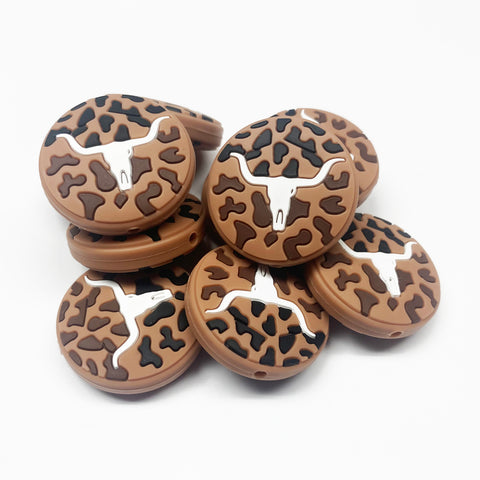 Animal Print Round w/Longhorn Silicone Focal Bead