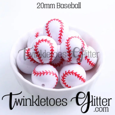 Bubblegum 20mm Printed Bead ~ Baseball