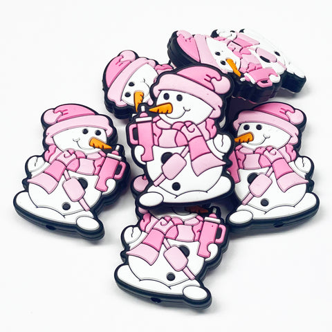 Boujee Snowman in Pink Silicone Focal Bead