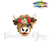 Cow w/Flowers Silicone Focal Bead