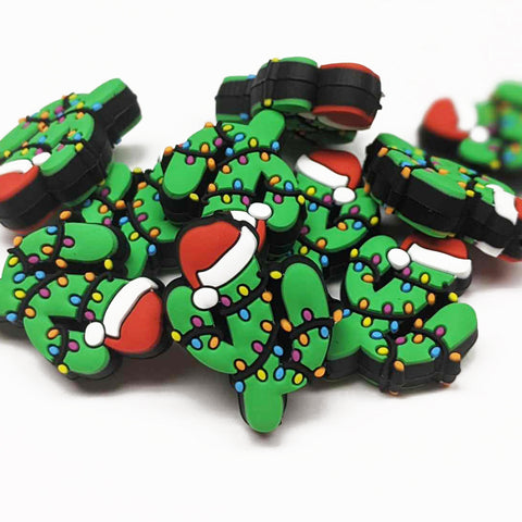 Cactus Wrapped in Christmas Lights Silicone Focal Bead