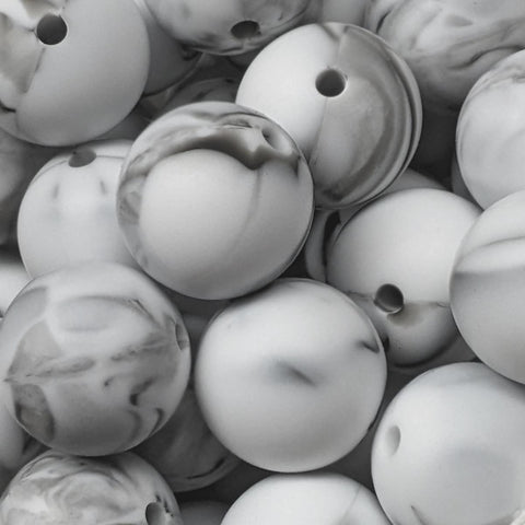 15mm Round Silicone Beads ~ Marble Dark Grey