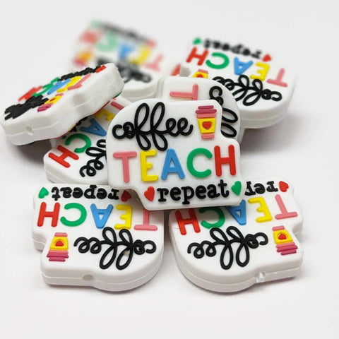 Coffee Teach Repeat Silicone Focal Bead