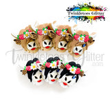 Cow w/Flowers Silicone Focal Bead