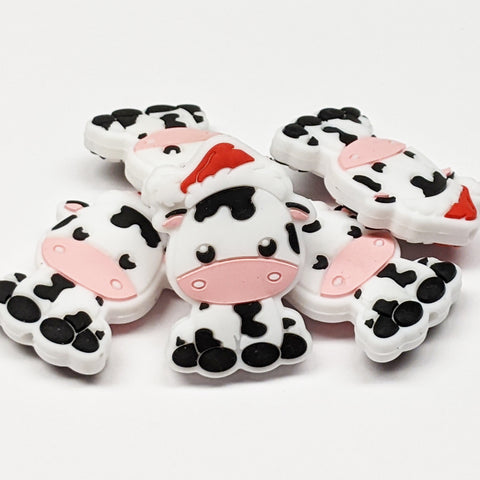 Cow w/Santa Hat Silicone Focal Bead