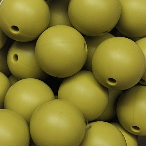 15mm Round Silicone Beads ~ Light Olive