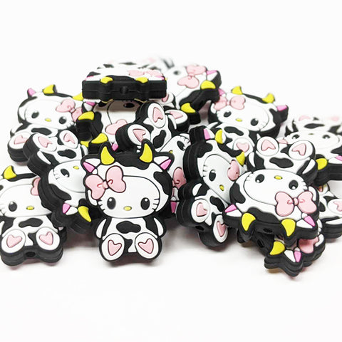 Kitty Cow w/Pink Bow Silicone Focal Bead