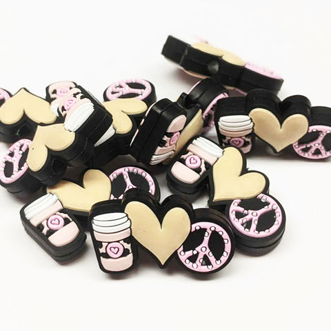 Peace, Love, Coffee in Pink Silicone Focal Bead