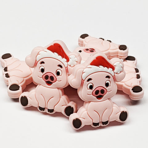 Pig w/Santa Hat Silicone Focal Bead