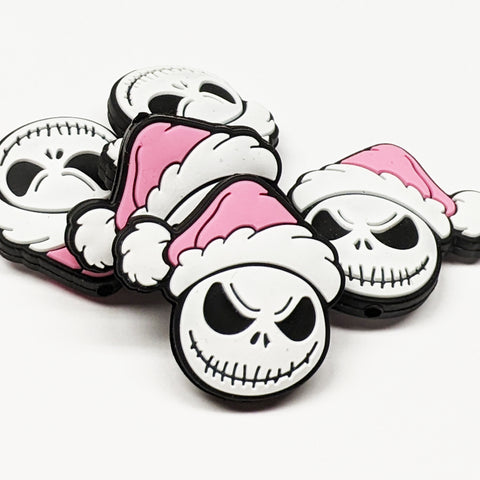 Jack w/Pink Santa Hat Silicone Focal Bead