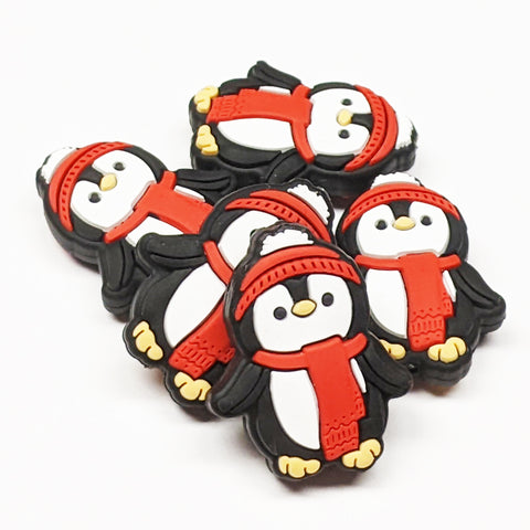 Penguin w/Red Scarf and Hat Silicone Focal Bead