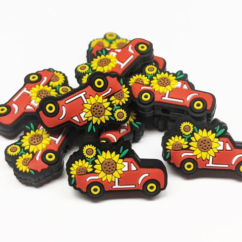 Sunflowers in Truck Silicone Focal Bead