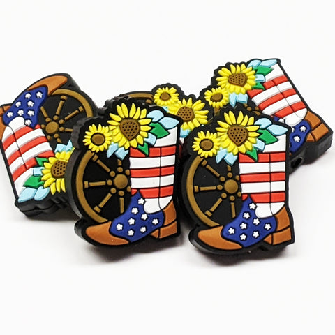 Sunflower and USA Boot Silicone Focal Bead