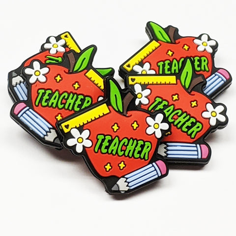 Apple w/Teacher and Ruler/Pencil Silicone Focal Bead