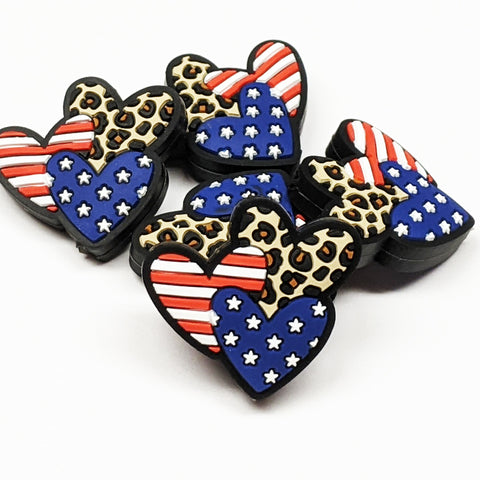 USA Heart Trio Silicone Focal Bead