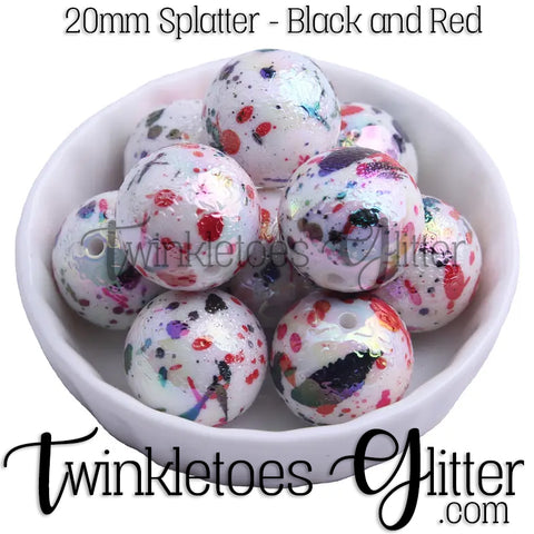 Bubblegum 20mm Bead Mix ~ UV Red and Black Splatter