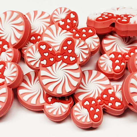 Pink Peppermint Minnie w/Hearts Focal Bead